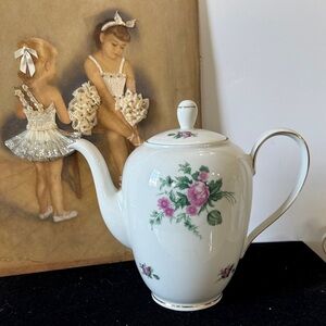 Royal Crown Germany Tea Pot With Gold Trim China Rose Floral Pitcher 9x9"